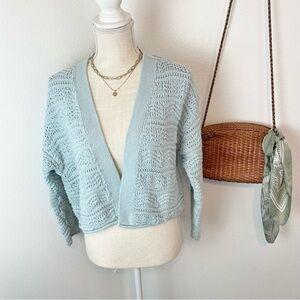 Zara Cropped Knit Blue Open Front Cardigan Size M